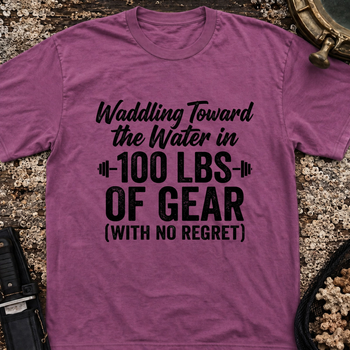 Waddling Toward The Water in 100Ibs Of Gear T-Shirt